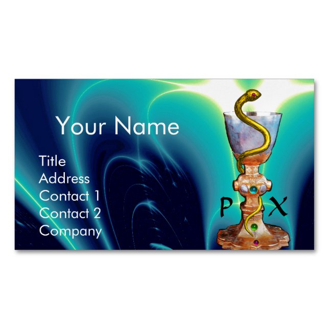 BOWL OF HYGEIA MONOGRAM Medicine, Pharmacy Blue Business Card Magnet (Front)