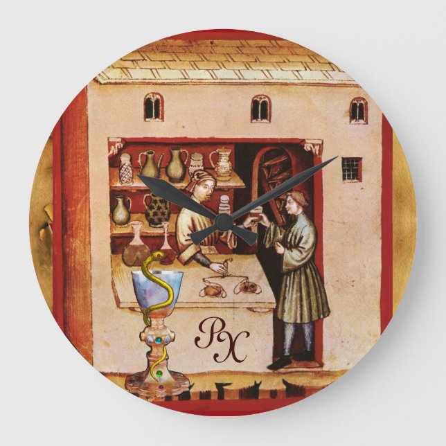 BOWL OF HYGEIA  MONOGRAM Medicine, Pharmacy Large Clock (Front)