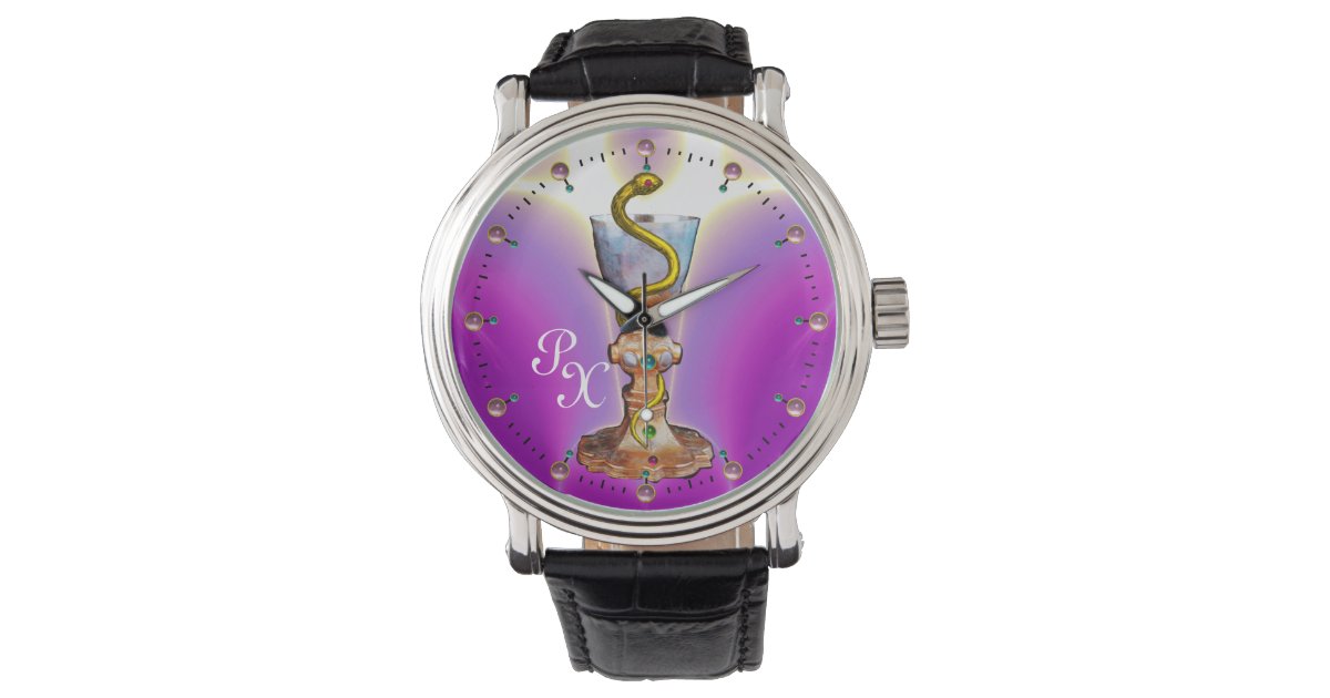Bowl Of Hygeia Monogram Medicine Pharmacy Pink Watch Zazzle Com