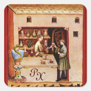 BOWL OF HYGEIA MONOGRAM Medicine,Pharmacy Square Sticker