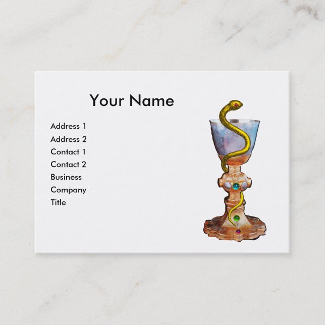BOWL OF HYGEIA , PHARMACY MONOGRAM. Blue White Business Card (Front)