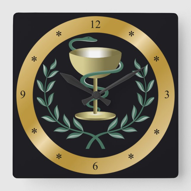 Bowl Of  Hygieia~Pharmacy~Apothecary~Dispenssry ~ Square Wall Clock (Front)