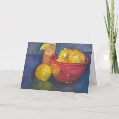 Bowl of Lemons and Tea blank greeting card