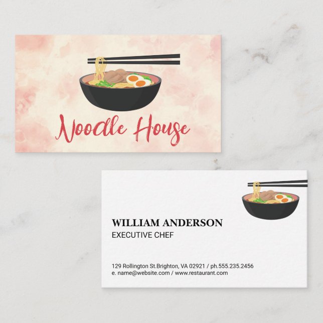 Bowl of Noodles and Chopsticks | Restaurant Business Card (Front/Back)