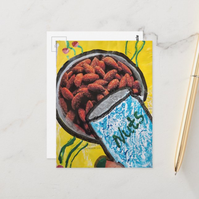 Bowl of Nuts Mixed Media Collage Postcard (Front/Back In Situ)