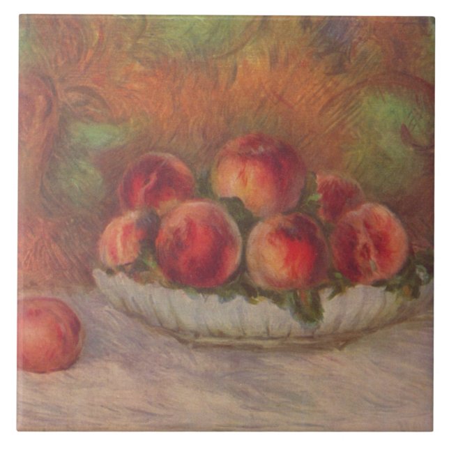 Bowl of Peaches (by Pierre-Auguste Renoir) Ceramic Tile (Front)