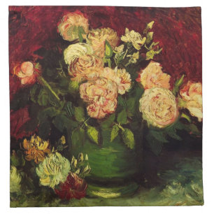 Bowl of Peonies and Rose,Vincent van Gogh.  World Cloth Napkin
