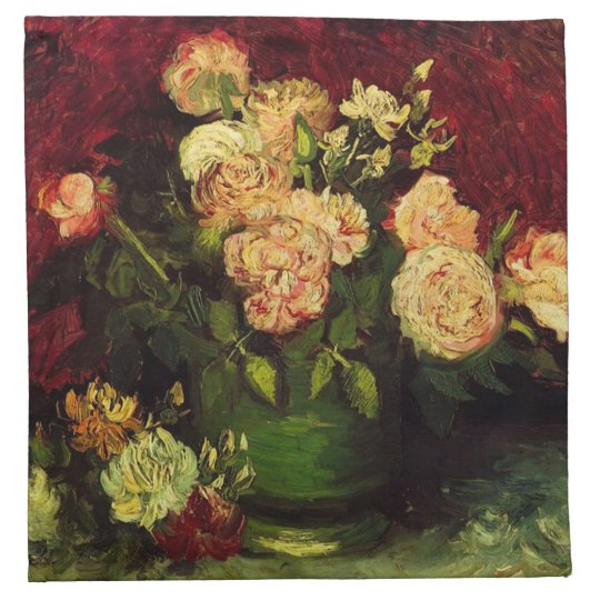 Bowl of Peonies and Rose,Vincent van Gogh. World Cloth Napkin