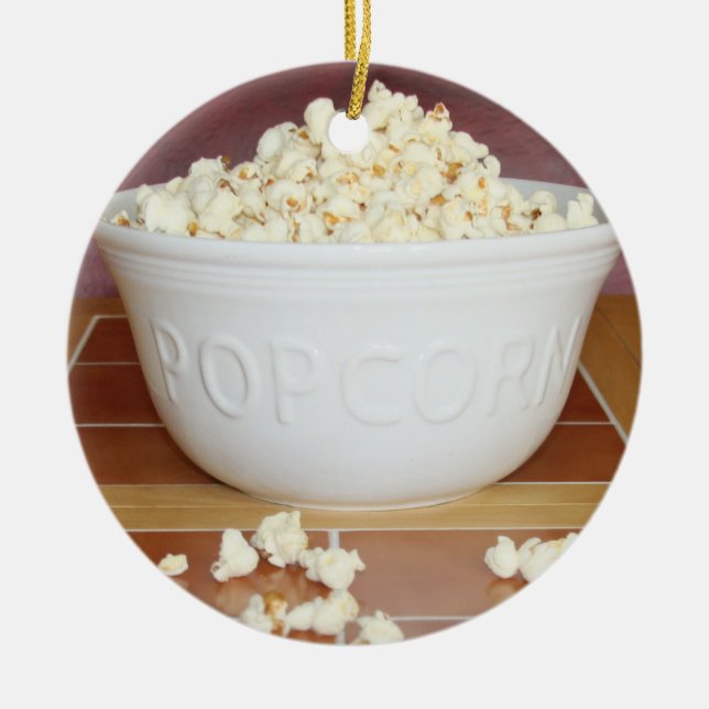 Bowl of Popcorn Ceramic Ornament (Front)
