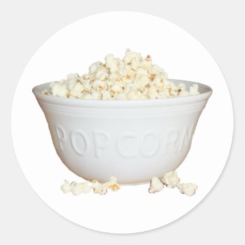Bowl Of Popcorn Classic Round Sticker by gravityx9 at Zazzle