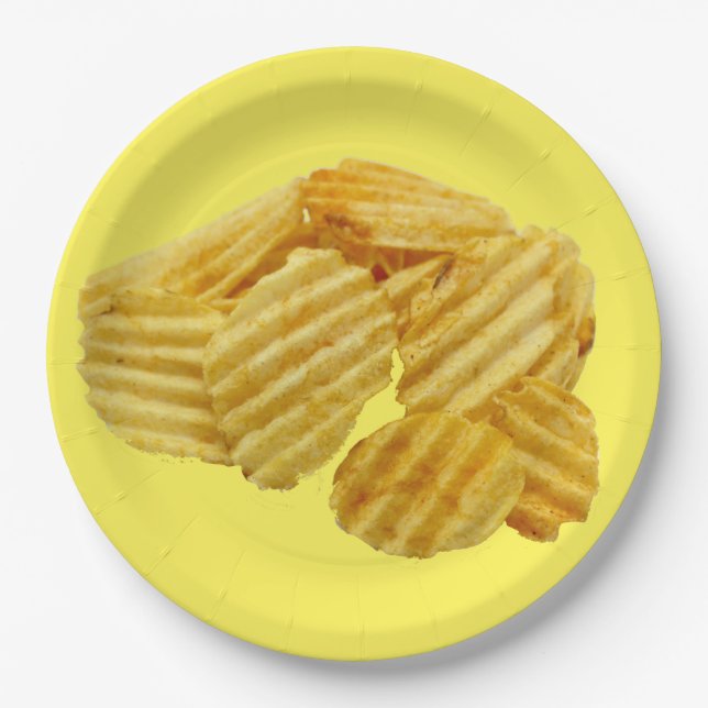 Bowl of Potato Chips Disposable Paper Plates (Front)