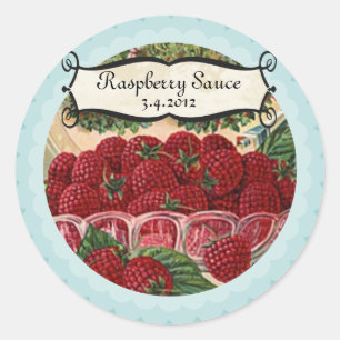 Bowl of raspberries fruit jam jelly canning label