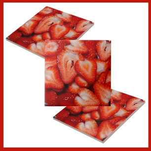 Bowl of Sliced Red Strawberries Photographic Ceramic Tile
