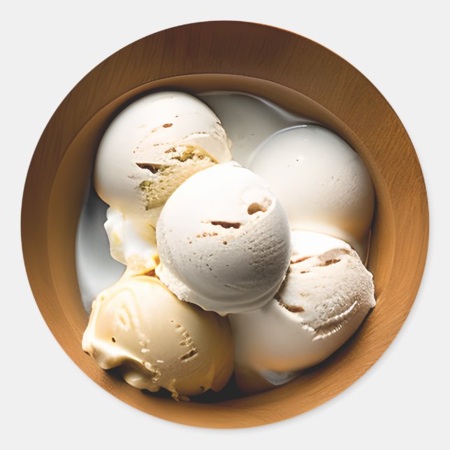 Bowl of Vanilla Ice Cream Food Classic Round Sticker (Front)