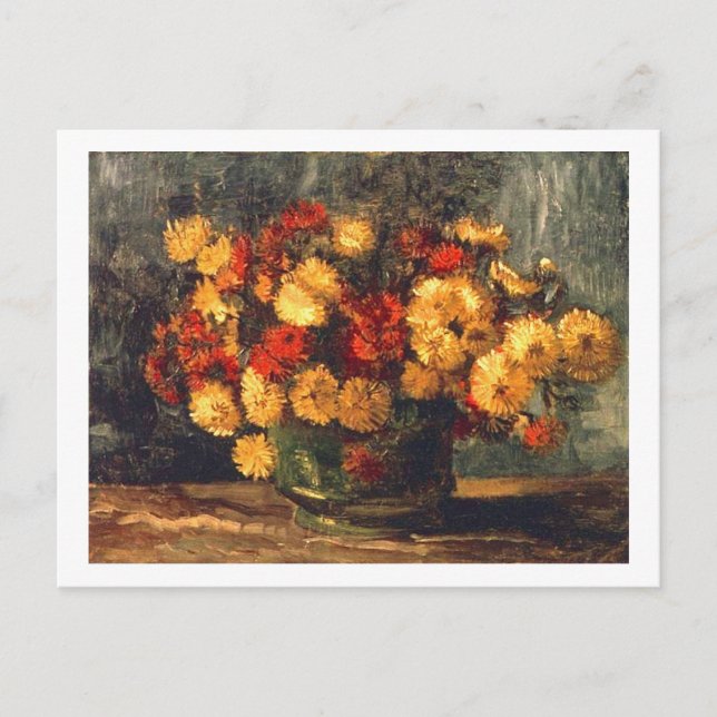 Bowl with Chrysanthemums Van Gogh Fine Art Postcard (Front)