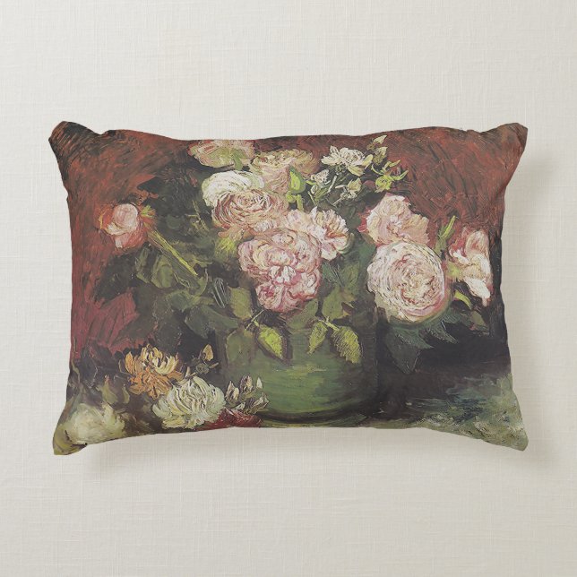 Bowl with Peonies and Roses by Vincent van Gogh    Accent Pillow (Front)