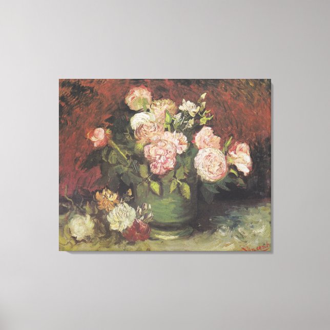 Bowl with Peonies and Roses by Vincent van Gogh Canvas Print (Front)