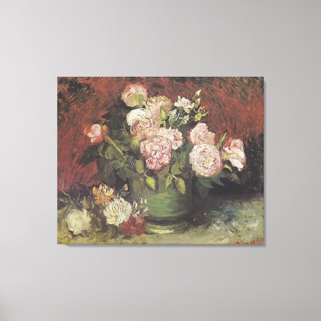 Bowl with Peonies and Roses by Vincent van Gogh  Canvas Print (Front)