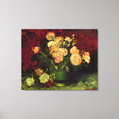 Bowl with Peonies and Roses by Vincent van Gogh Canvas Print