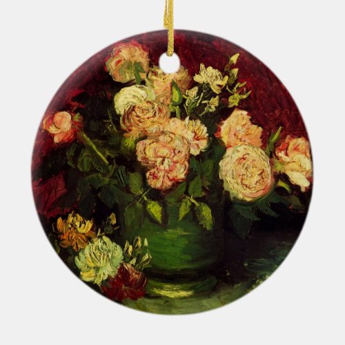Bowl with Peonies and Roses by Vincent van Gogh Ceramic Ornament