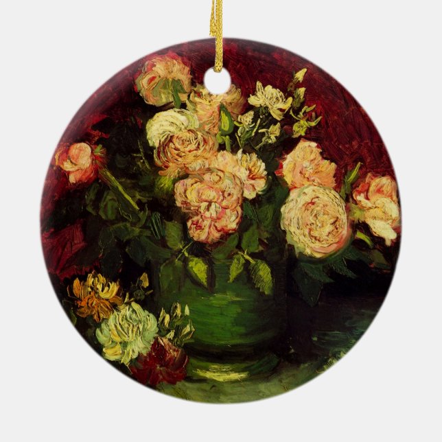 Bowl with Peonies and Roses by Vincent van Gogh Ceramic Ornament (Back)