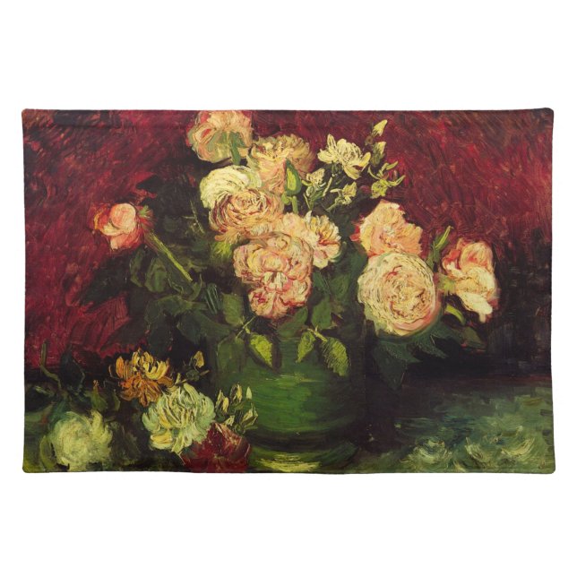 Bowl with Peonies and Roses by Vincent van Gogh Cloth Placemat (Front)