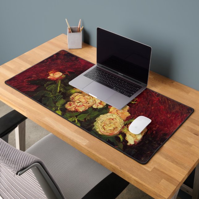 Bowl with Peonies and Roses by Vincent van Gogh Desk Mat (Office 2)