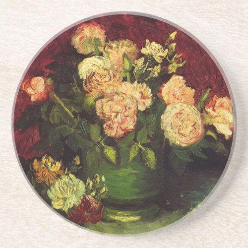 Bowl with Peonies and Roses by Vincent van Gogh Drink Coaster