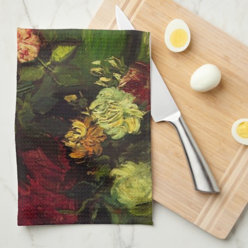 Bowl with Peonies and Roses by Vincent van Gogh Kitchen Towel