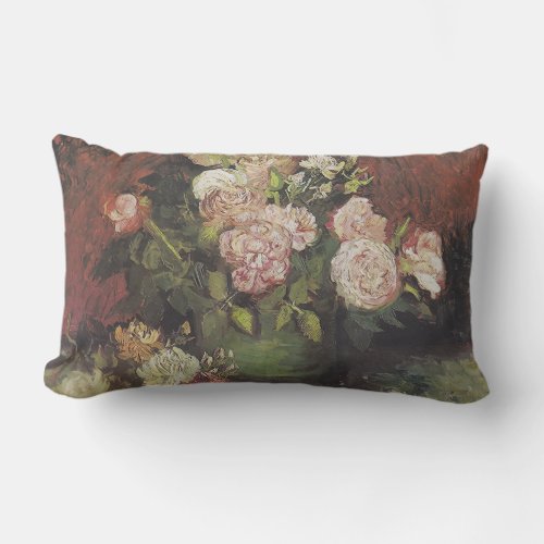 Bowl with Peonies and Roses by Vincent van Gogh    Lumbar Pillow