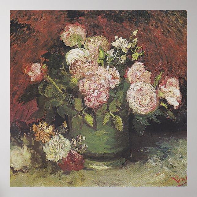 Bowl with Peonies and Roses by Vincent van Gogh    Poster (Front)
