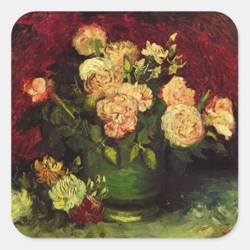 Bowl with Peonies and Roses by Vincent van Gogh Square Sticker