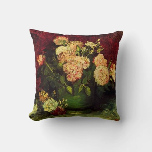 Bowl with Peonies and Roses by Vincent van Gogh Throw Pillow