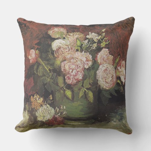 Bowl with Peonies and Roses by Vincent van Gogh    Throw Pillow