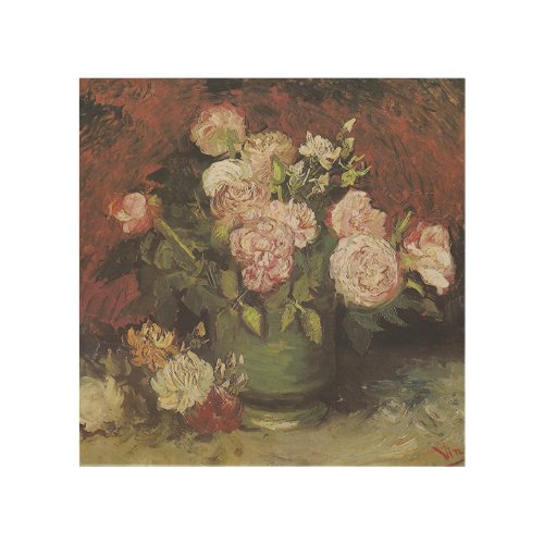 Bowl with Peonies and Roses by Vincent van Gogh    Wood Wall Art