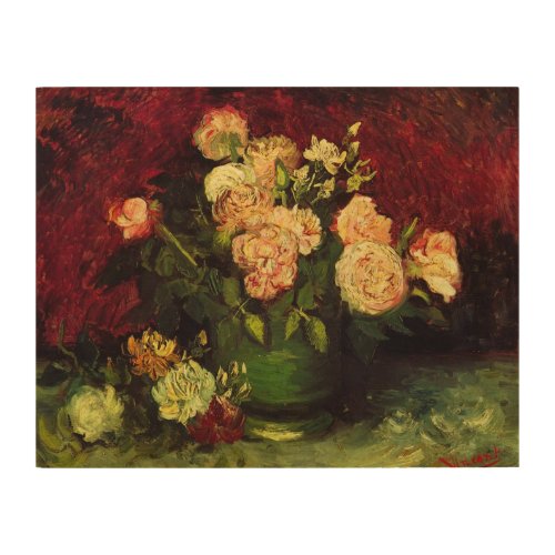 Bowl with Peonies and Roses by Vincent van Gogh Wood Wall Decor