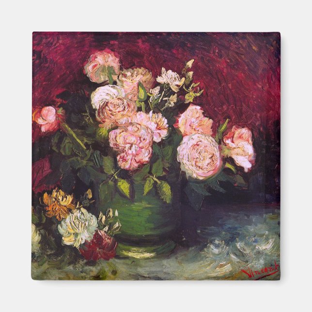 Bowl with Peonies & Roses Van Gogh Fine Art Magnet (Front)