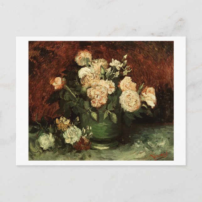 Bowl with Peonies & Roses Van Gogh Fine Art Postcard (Front)