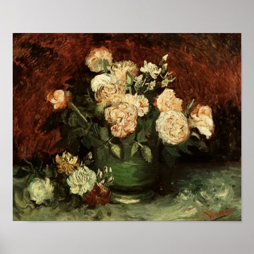 Bowl with Peonies  Roses Van Gogh Fine Art Poster