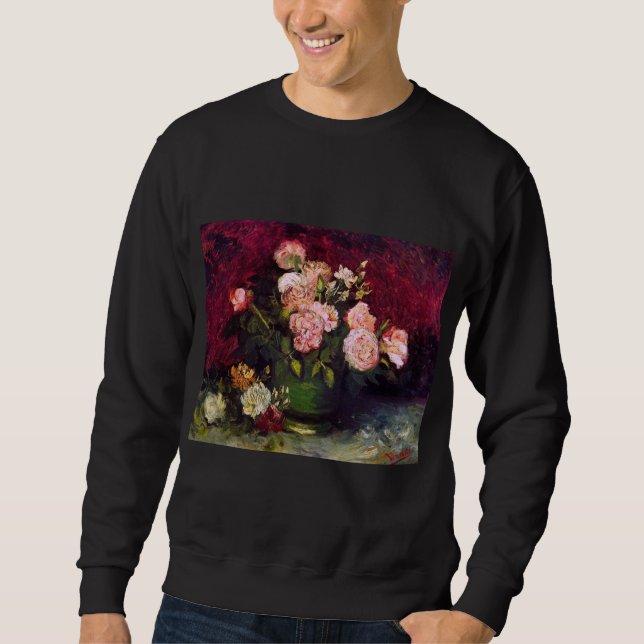 Bowl with Peonies & Roses Van Gogh Fine Art Sweatshirt (Front)