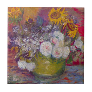 Bowl with Sunflowers and Roses by Vincent van Gogh Ceramic Tile