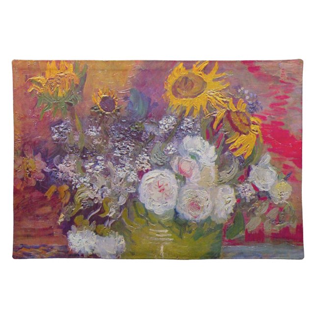 Bowl with Sunflowers and Roses by Vincent van Gogh Cloth Placemat (Front)