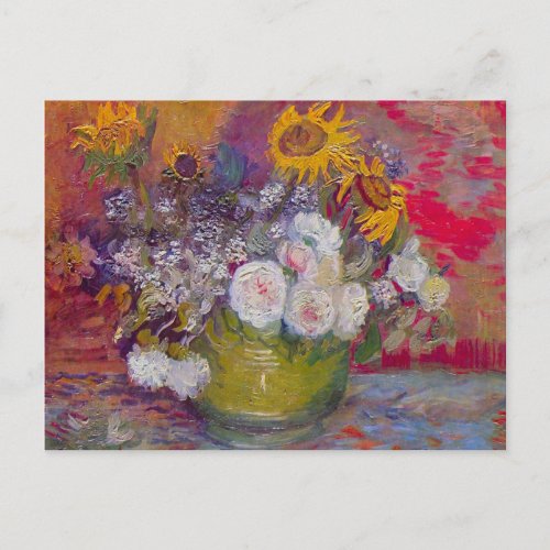 Bowl with Sunflowers and Roses by Vincent van Gogh Postcard