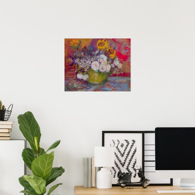 Bowl with Sunflowers and Roses by Vincent van Gogh Poster (Home Office)