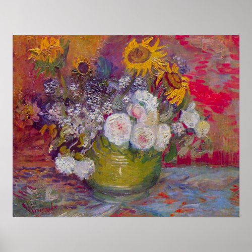 Bowl with Sunflowers and Roses by Vincent van Gogh Poster