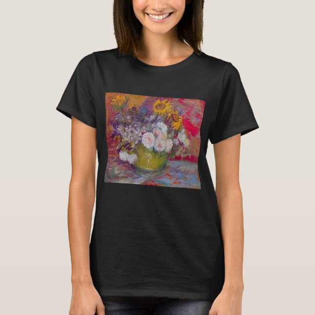 Bowl with Sunflowers and Roses by Vincent van Gogh T-Shirt (Front)