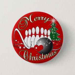 BOWLER / BOWLING MERRY CHRISTMAS BUTTON