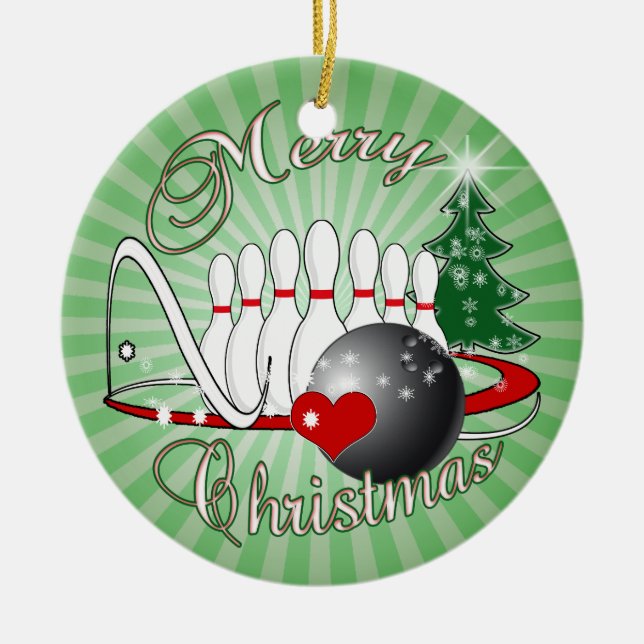 BOWLER / BOWLING MERRY CHRISTMAS CERAMIC ORNAMENT (Front)