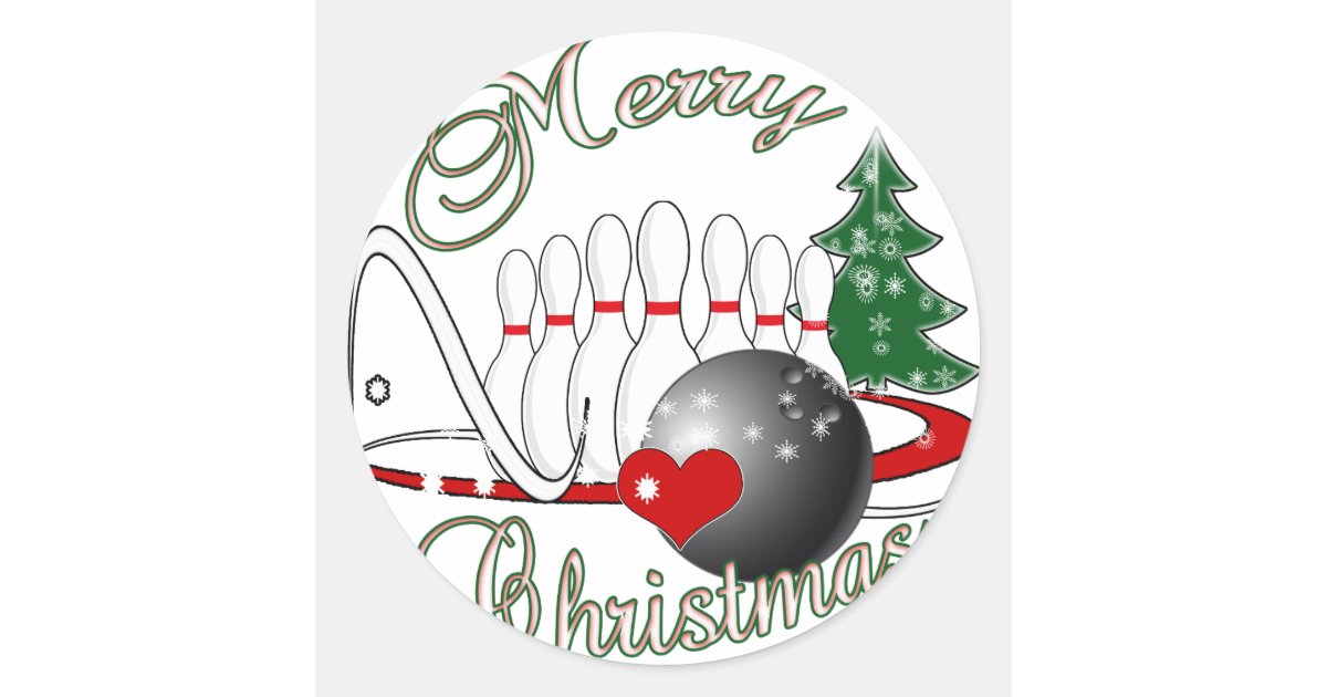 BOWLER / BOWLING MERRY CHRISTMAS CLASSIC ROUND STICKER | Zazzle