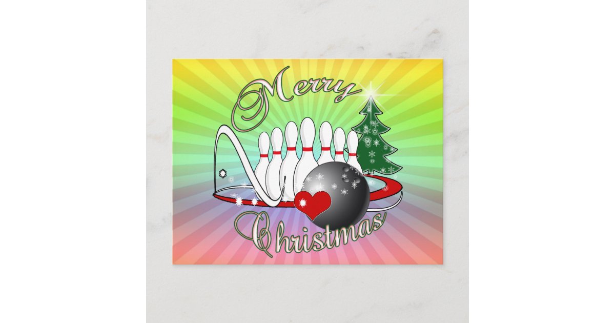BOWLER / BOWLING MERRY CHRISTMAS HOLIDAY POSTCARD